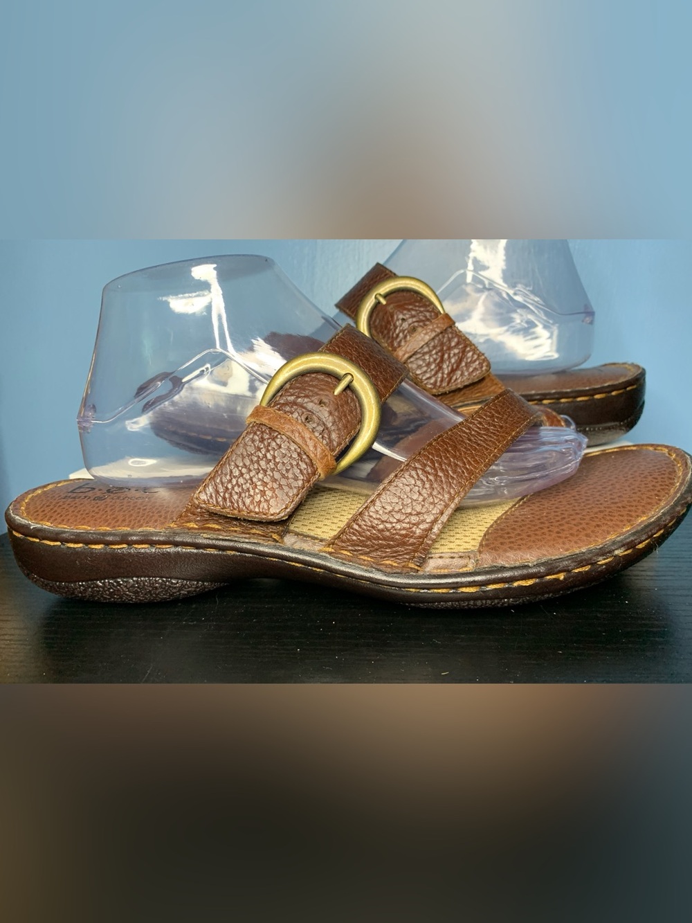 b.o.c Brown Leather Slide Sandals